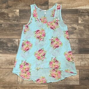 Floral Sleeveless Top - Blue and Pink